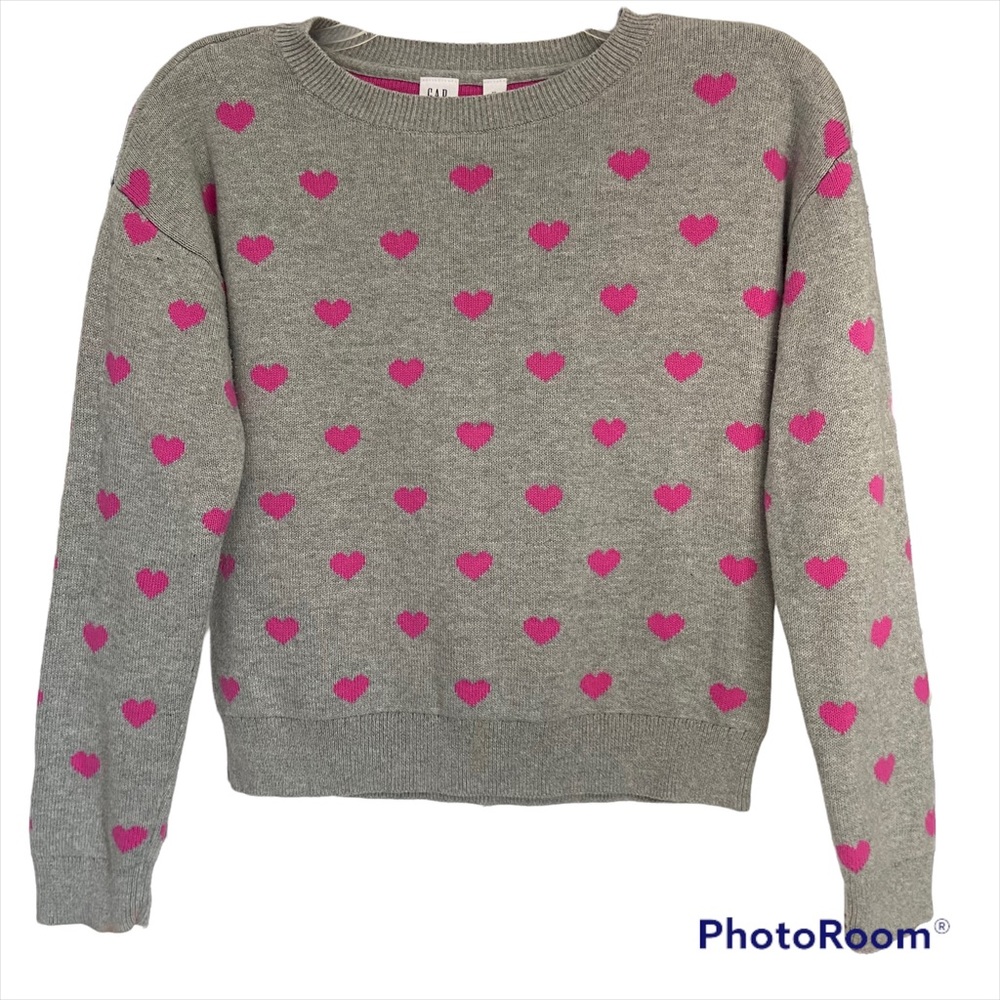 Gap kids XL sweater grey/ pink hearts